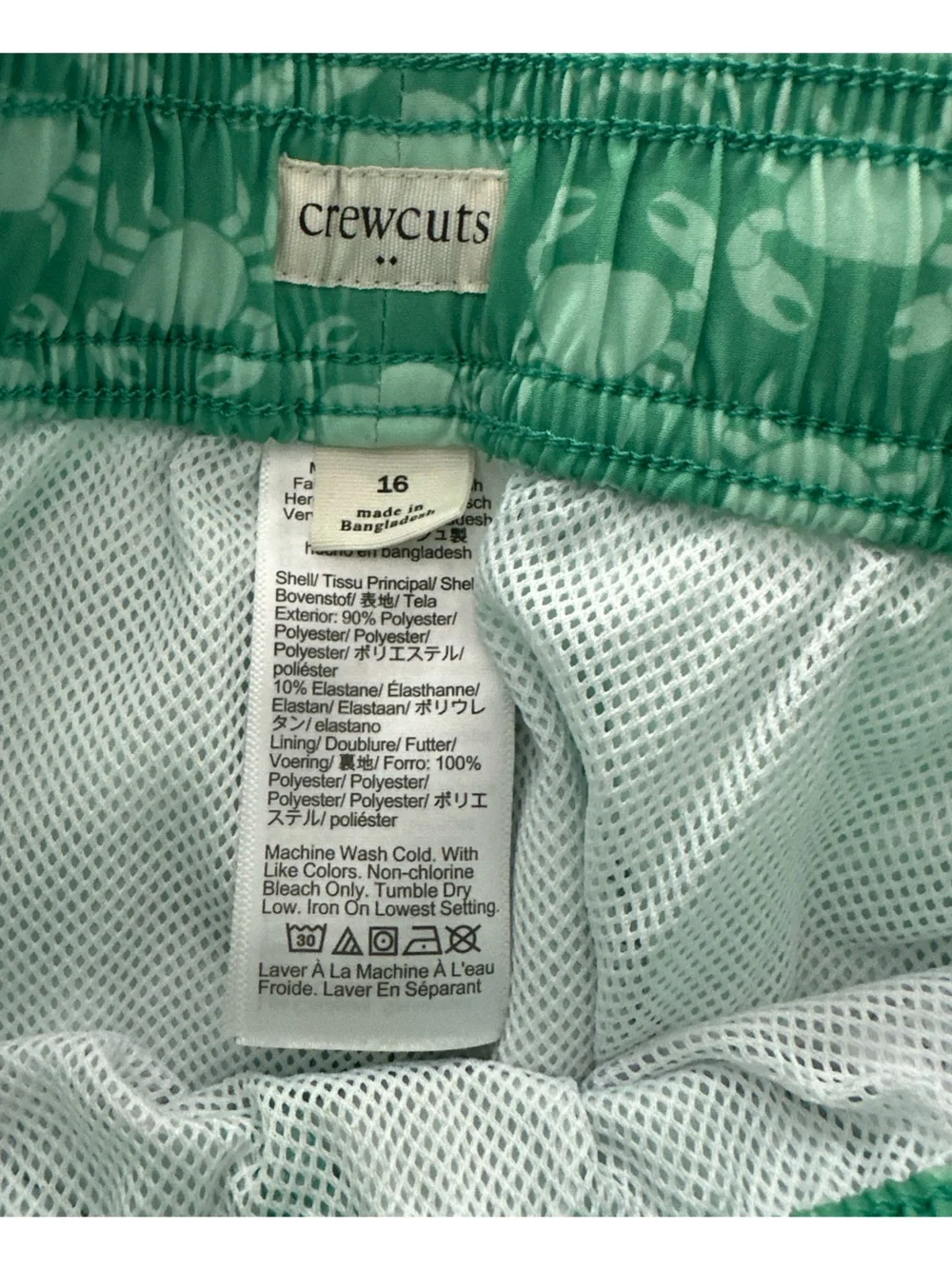 J.crew Crew Cuts Boys Drawstring Swimsuit Lined Green Crabs- Size 16